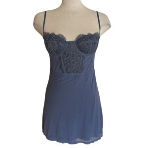 Urban Outfitters Lace Bustier Chemise in Slate Blue